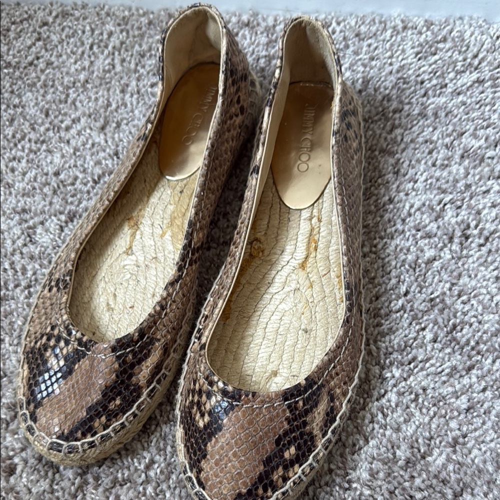 Jimmy Choo Tan Snakeskin Espadrilles